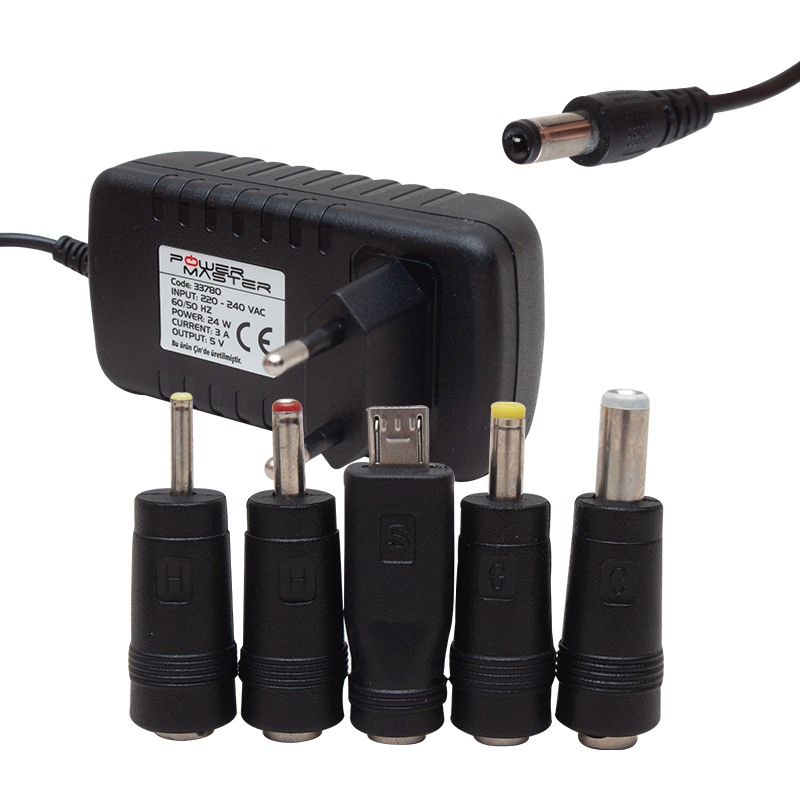 POWERMASTER PM-33780 5 VOLT - 3 AMPER - 15 WATT 5 UÇLU UNIVERSAL ÇOK AMAÇLI ADAPTÖR (+ 5 ADET UÇU UNUTMA)