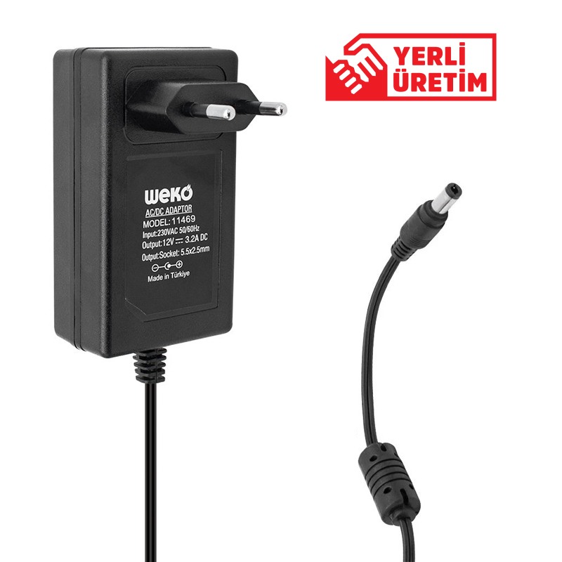 WEKO 9 VOLT - 2 AMPER 5.5*2.5 UÇLU YERLİ ÜRETİM PLASTİK KASA PRİZ TİPİ ADAPTÖR