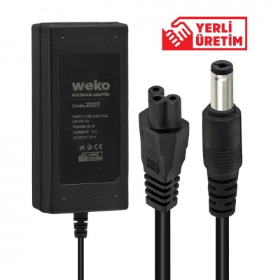 WEKO 24 VOLT - 3 AMPER - 70 WATT 5.5*2.5 UÇLU YERLİ ÜRETİM MASAÜSTÜ PLASTİK KASA ADAPTÖR