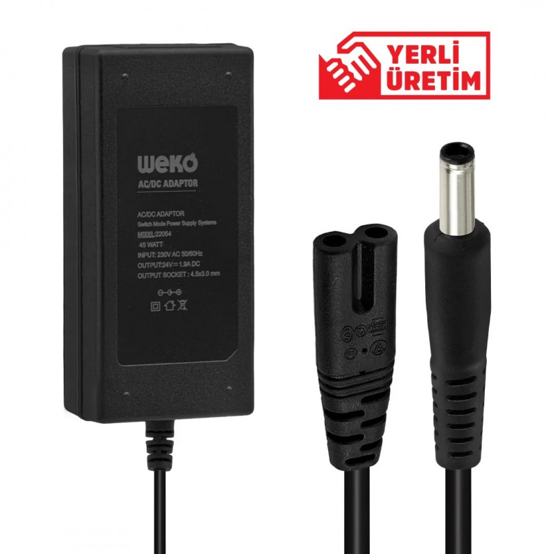 WEKO 24 VOLT - 1.9 AMPER 4.5*3.0 UÇLU YERLİ ÜRETİM NOTEBOOK ADAPTÖR