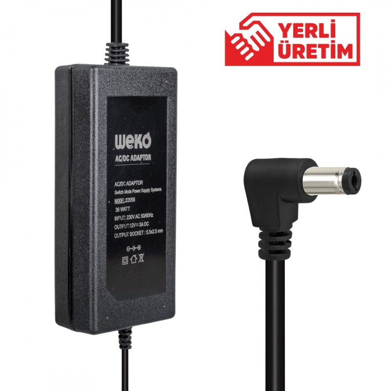 WEKO 12 VOLT - 3 AMPER 5.5*2.5 UÇLU YERLİ ÜRETİM PLASTİK KASA MASAÜSTÜ ADAPTÖR