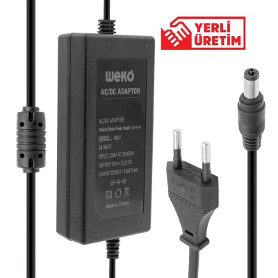 WEKO 12 VOLT - 3.2 AMPER - 38 WATT 5.5*2.5 UÇLU YERLİ ÜRETİM PLASTİK KASA MASAÜSTÜ ADAPTÖR