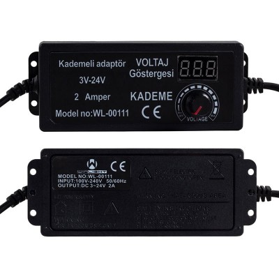  3 VOLT - 24 VOLT - 2 AMPER 5.5*2.5 UÇLU DIGITAL EKRANLI AYARLI KADEMELİ ADAPTÖR